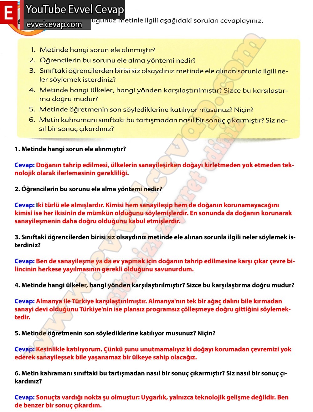 6. sınıf Ekoyay Yayınları Türkçe Ders Kitabı Cevapları Sayfa 22