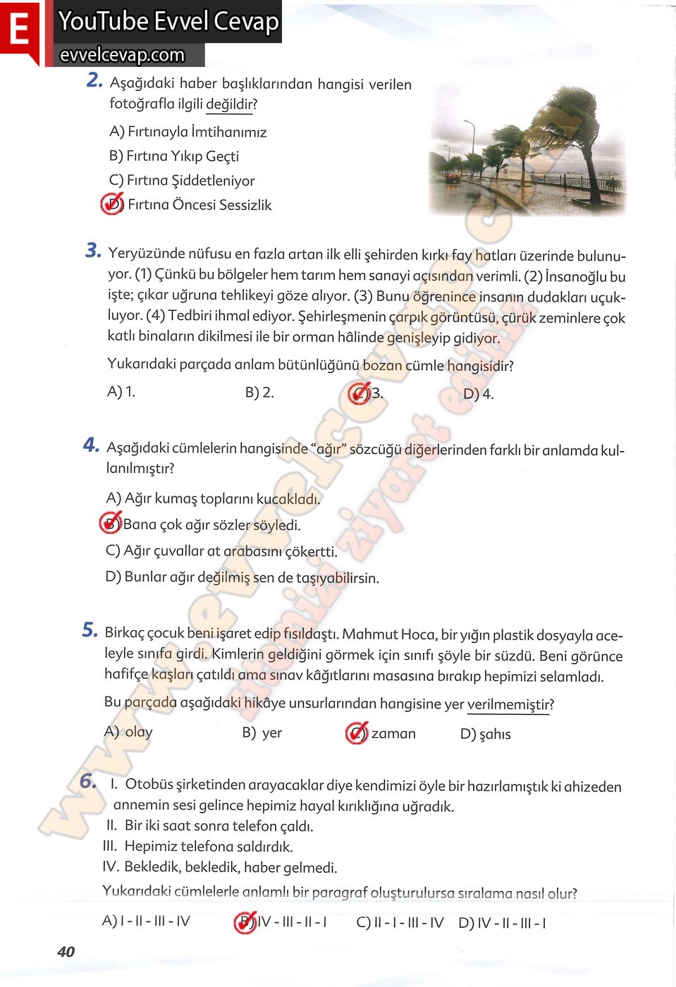 6. sınıf Ekoyay Yayınları Türkçe Ders Kitabı Cevapları Sayfa 40