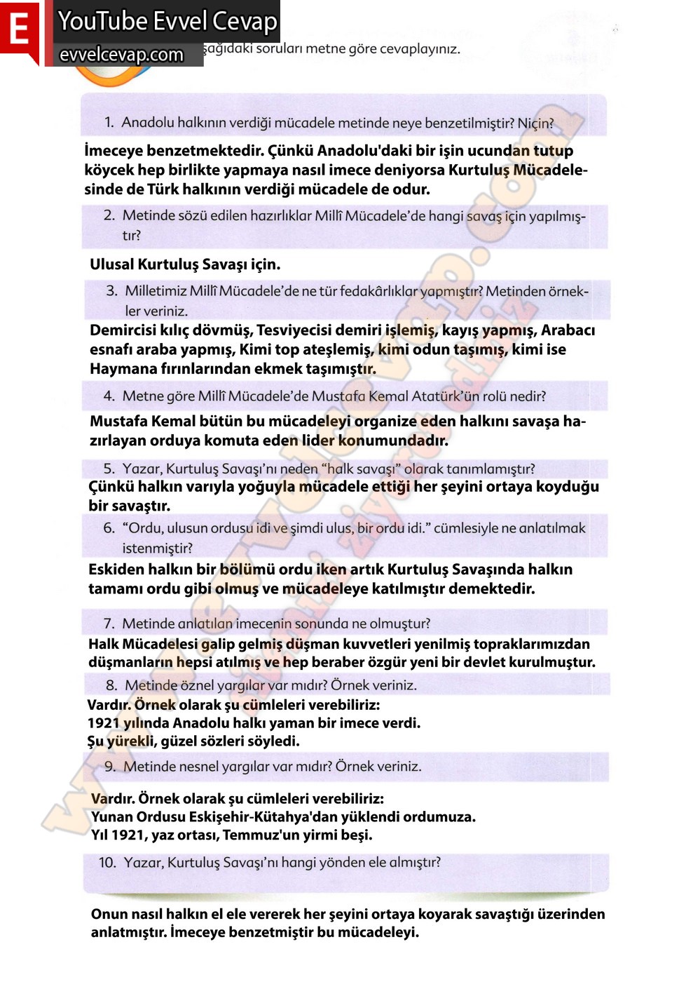 6. sınıf Ekoyay Yayınları Türkçe Ders Kitabı Cevapları Sayfa 61