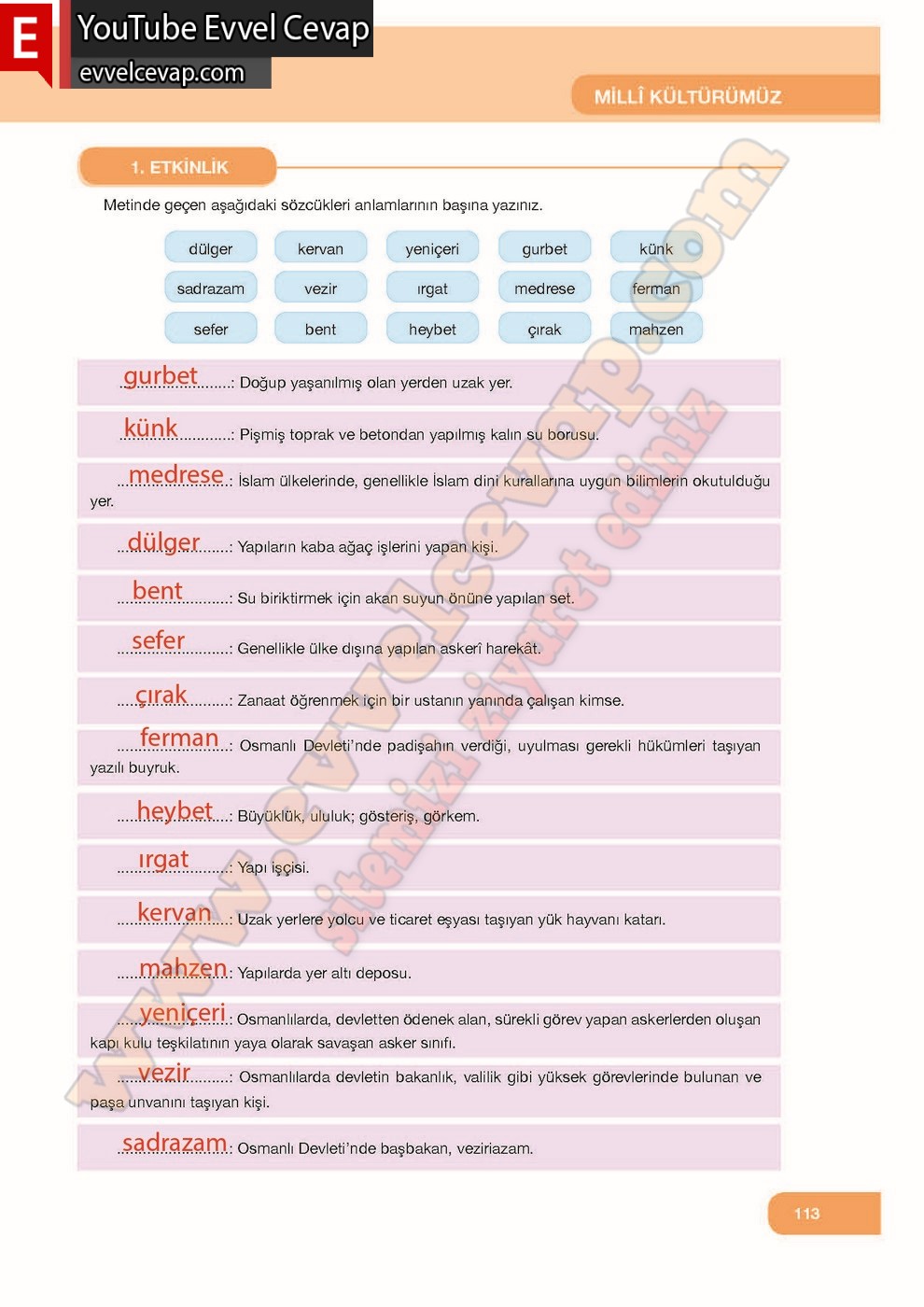 7. Sınıf Özgün Yayınları Türkçe Ders Kitabı Cevapları Sayfa 113