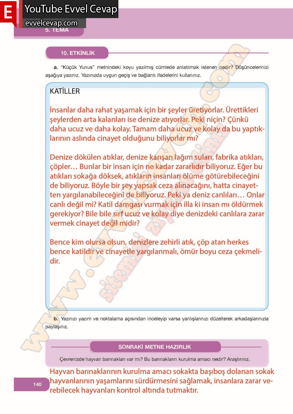 7. Sınıf Özgün Yayınları Türkçe Ders Kitabı Cevapları Sayfa 140