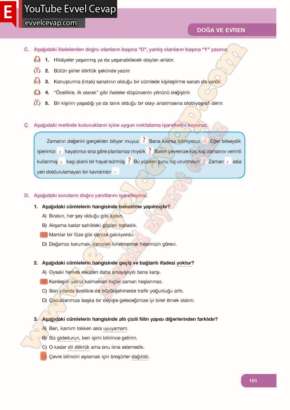 7. Sınıf Özgün Yayınları Türkçe Ders Kitabı Cevapları Sayfa 161