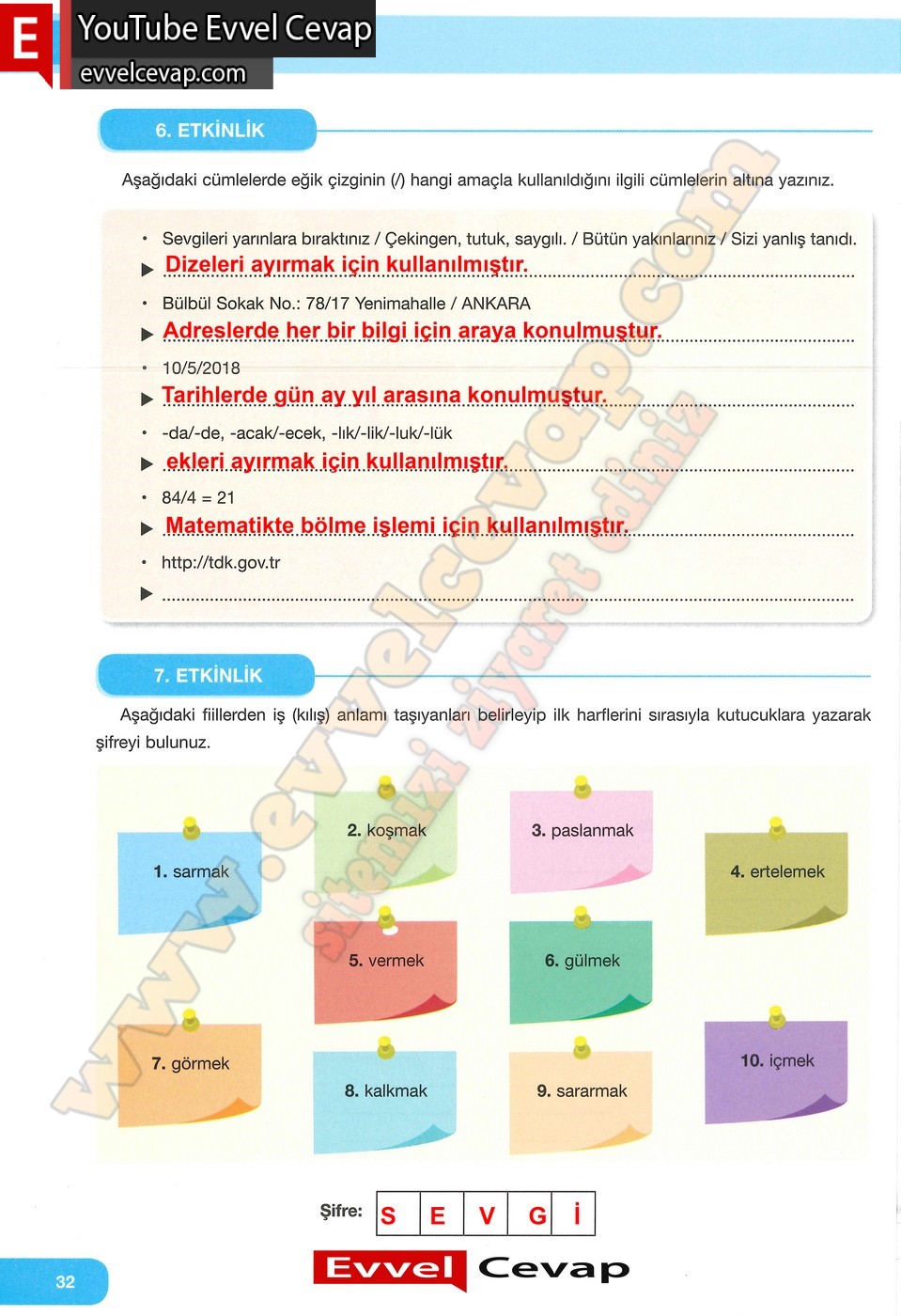 7. Sınıf Özgün Yayınları Türkçe Ders Kitabı Cevapları Sayfa 32