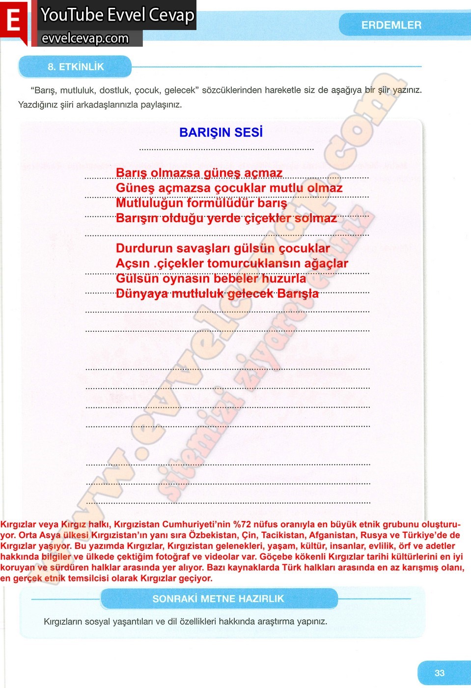 7. Sınıf Özgün Yayınları Türkçe Ders Kitabı Cevapları Sayfa 33
