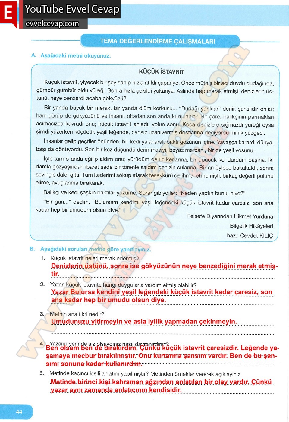7. Sınıf Özgün Yayınları Türkçe Ders Kitabı Cevapları Sayfa 44