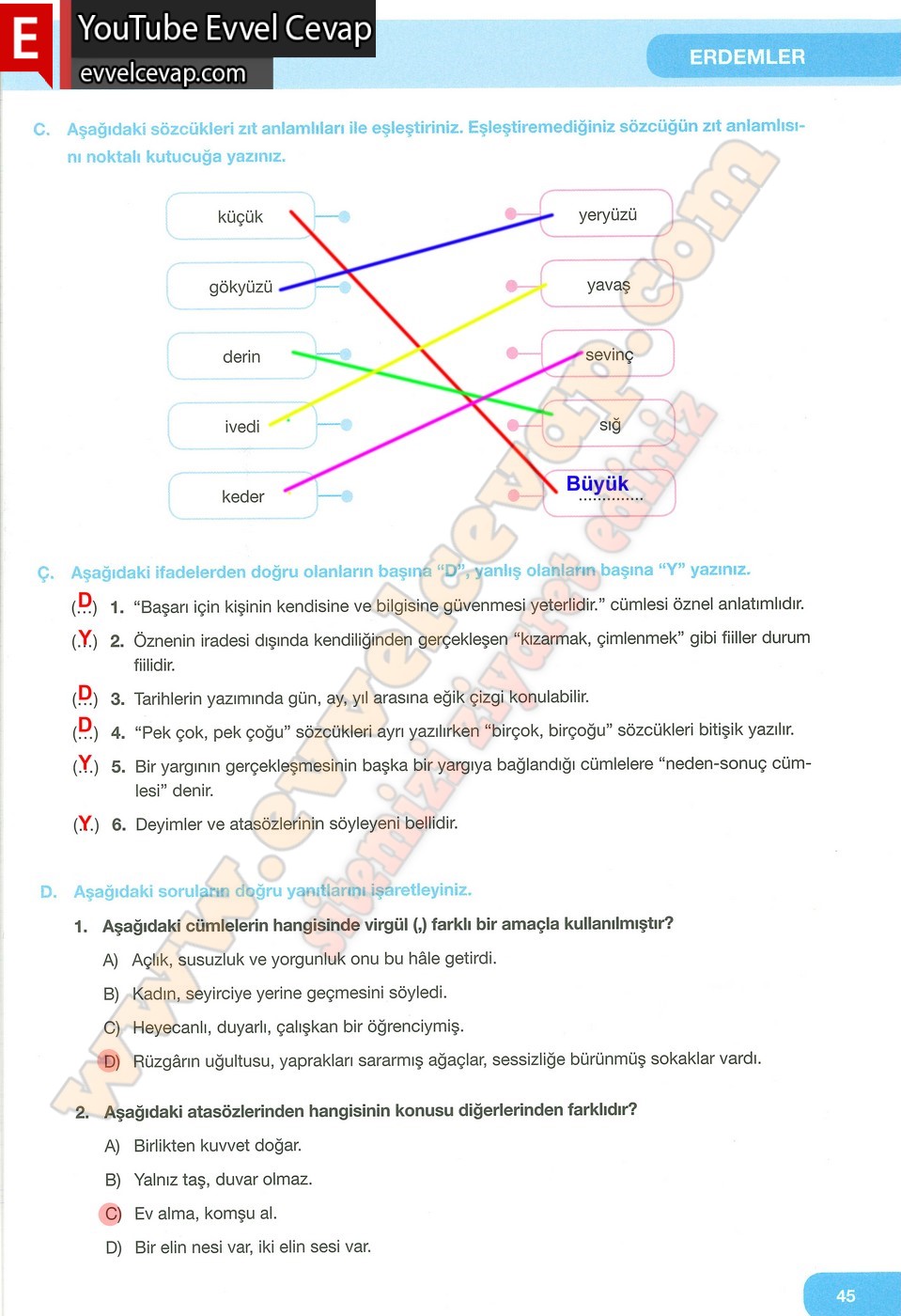 7. Sınıf Özgün Yayınları Türkçe Ders Kitabı Cevapları Sayfa 45