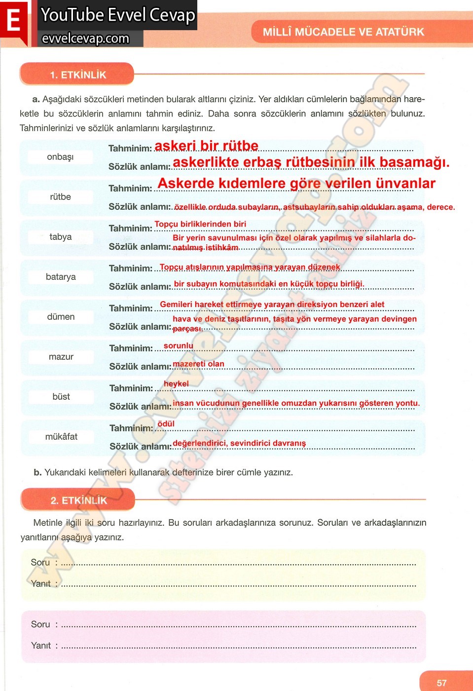 7. Sınıf Özgün Yayınları Türkçe Ders Kitabı Cevapları Sayfa 57