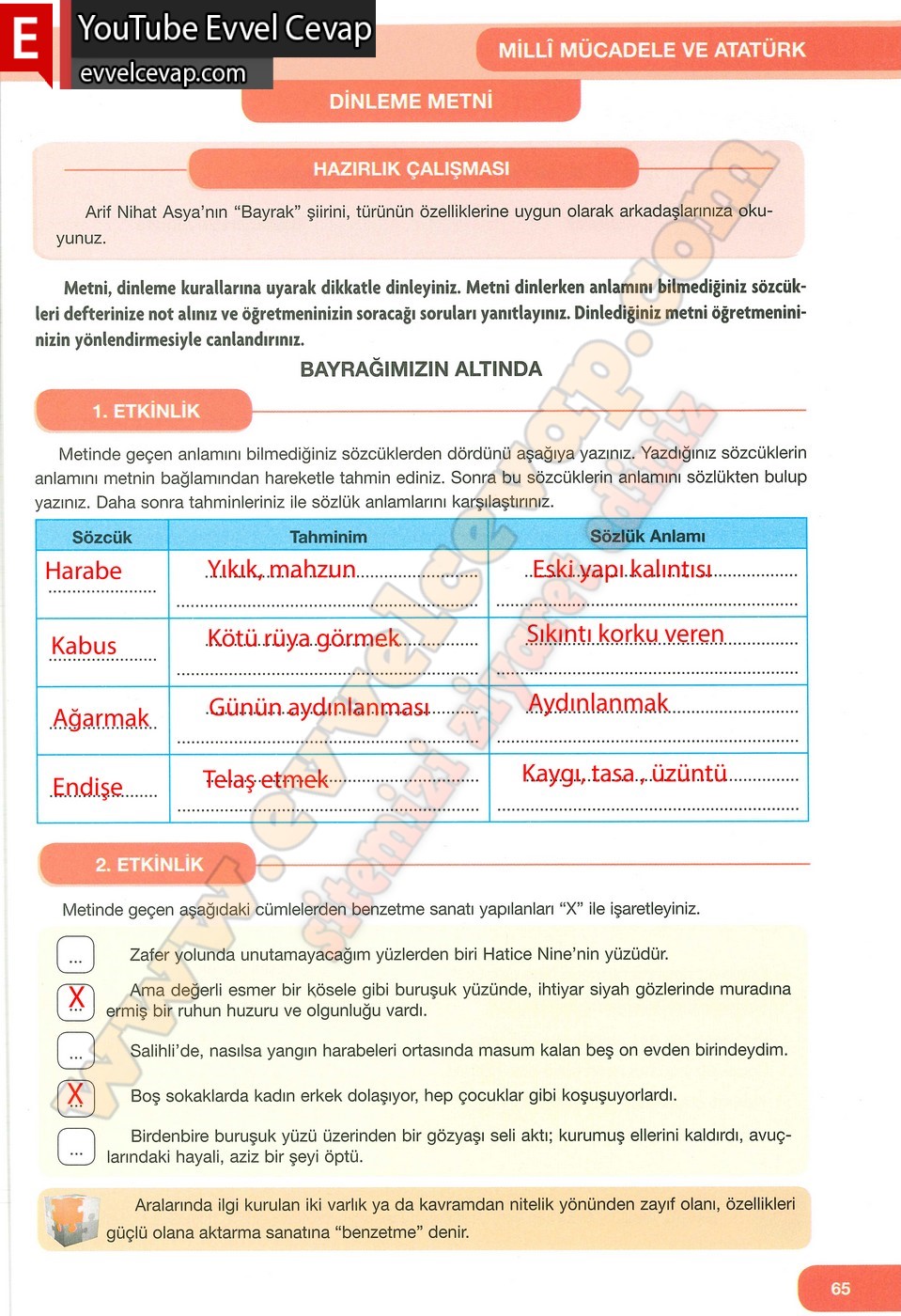 7. Sınıf Özgün Yayınları Türkçe Ders Kitabı Cevapları Sayfa 65