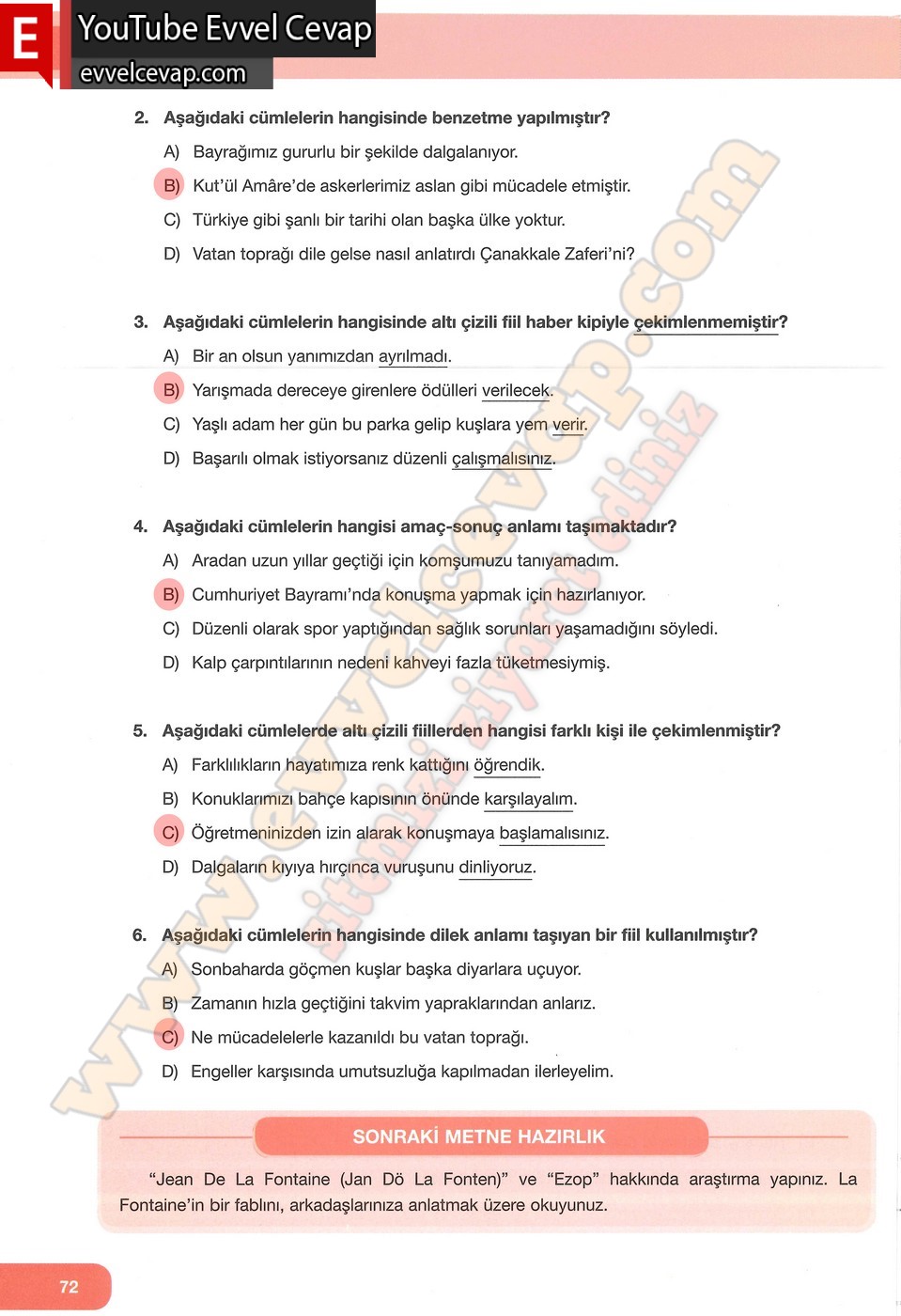 7. Sınıf Özgün Yayınları Türkçe Ders Kitabı Cevapları Sayfa 72