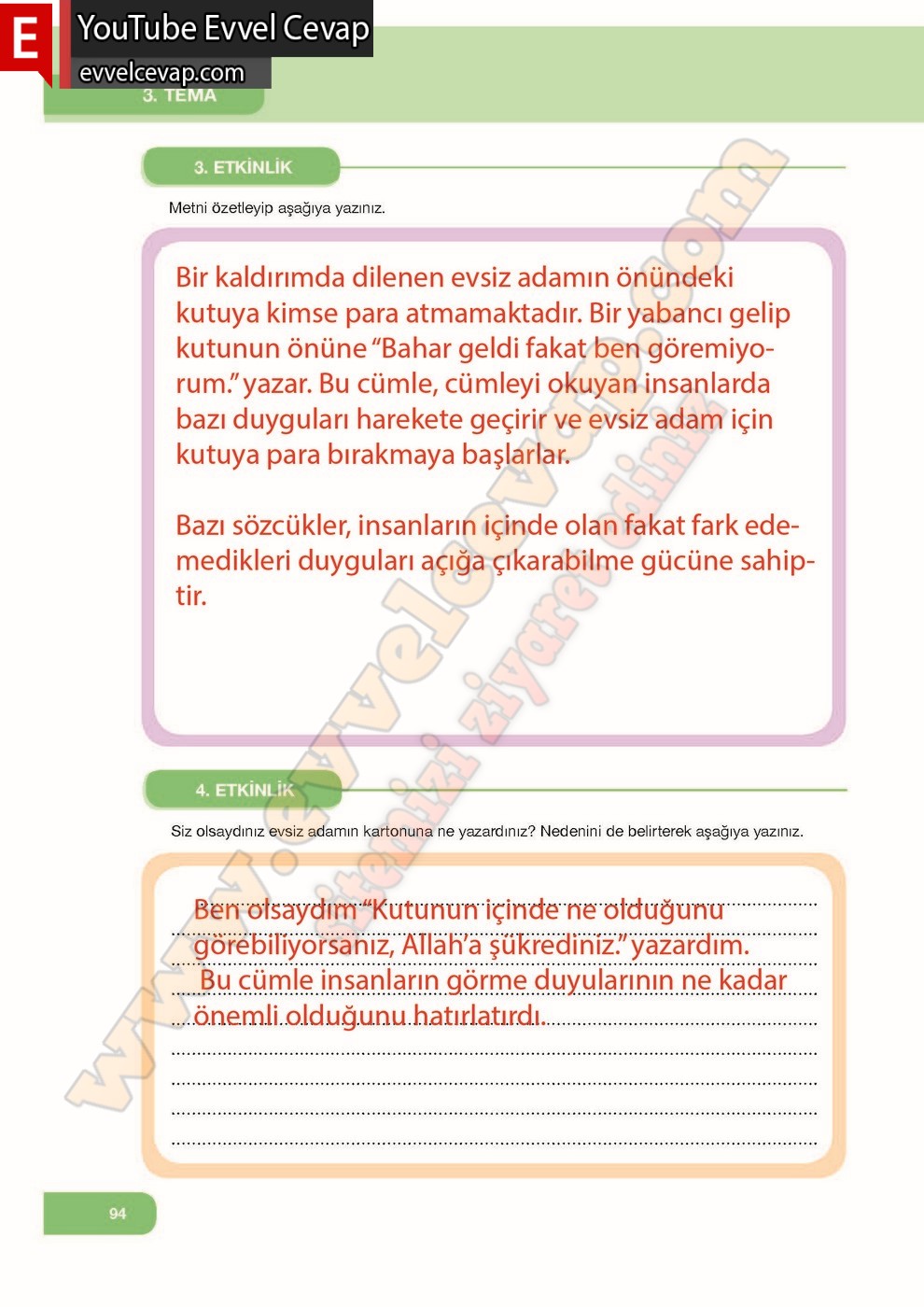 7. Sınıf Özgün Yayınları Türkçe Ders Kitabı Cevapları Sayfa 94