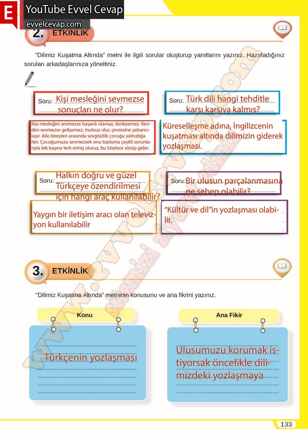 8. sınıf Meb Yayınları Türkçe Ders Kitabı Cevapları Sayfa 133