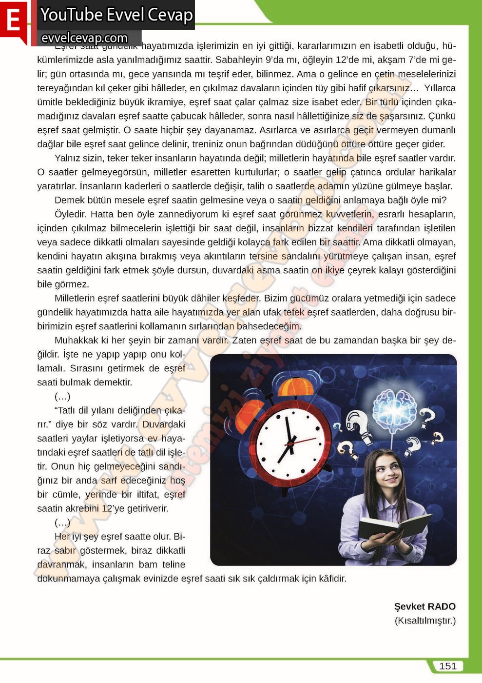 8. sınıf Meb Yayınları Türkçe Ders Kitabı Cevapları Sayfa 151