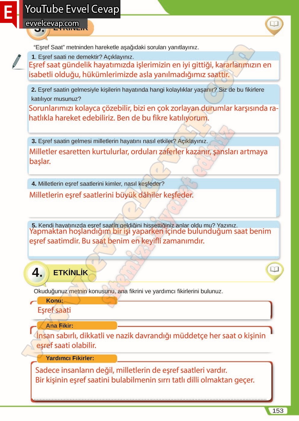 8. sınıf Meb Yayınları Türkçe Ders Kitabı Cevapları Sayfa 153