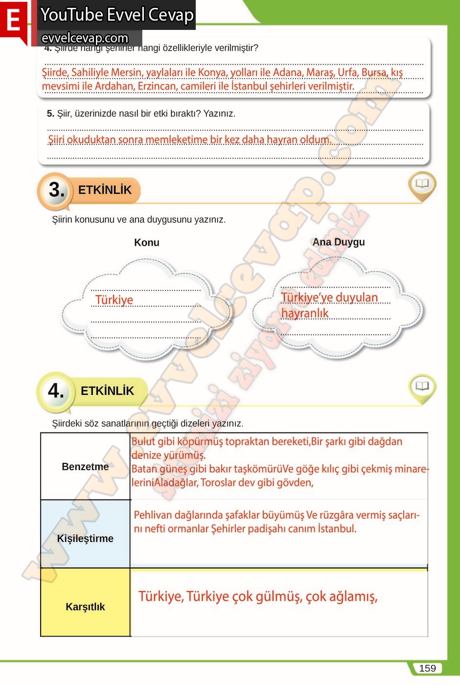 8. sınıf Meb Yayınları Türkçe Ders Kitabı Cevapları Sayfa 159