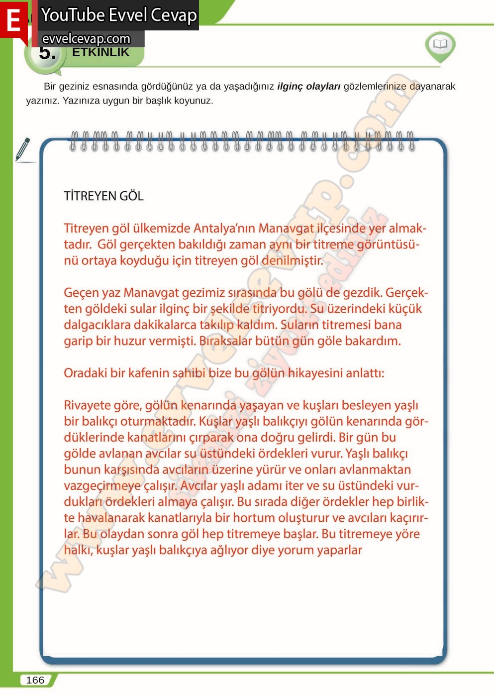 8. sınıf Meb Yayınları Türkçe Ders Kitabı Cevapları Sayfa 166