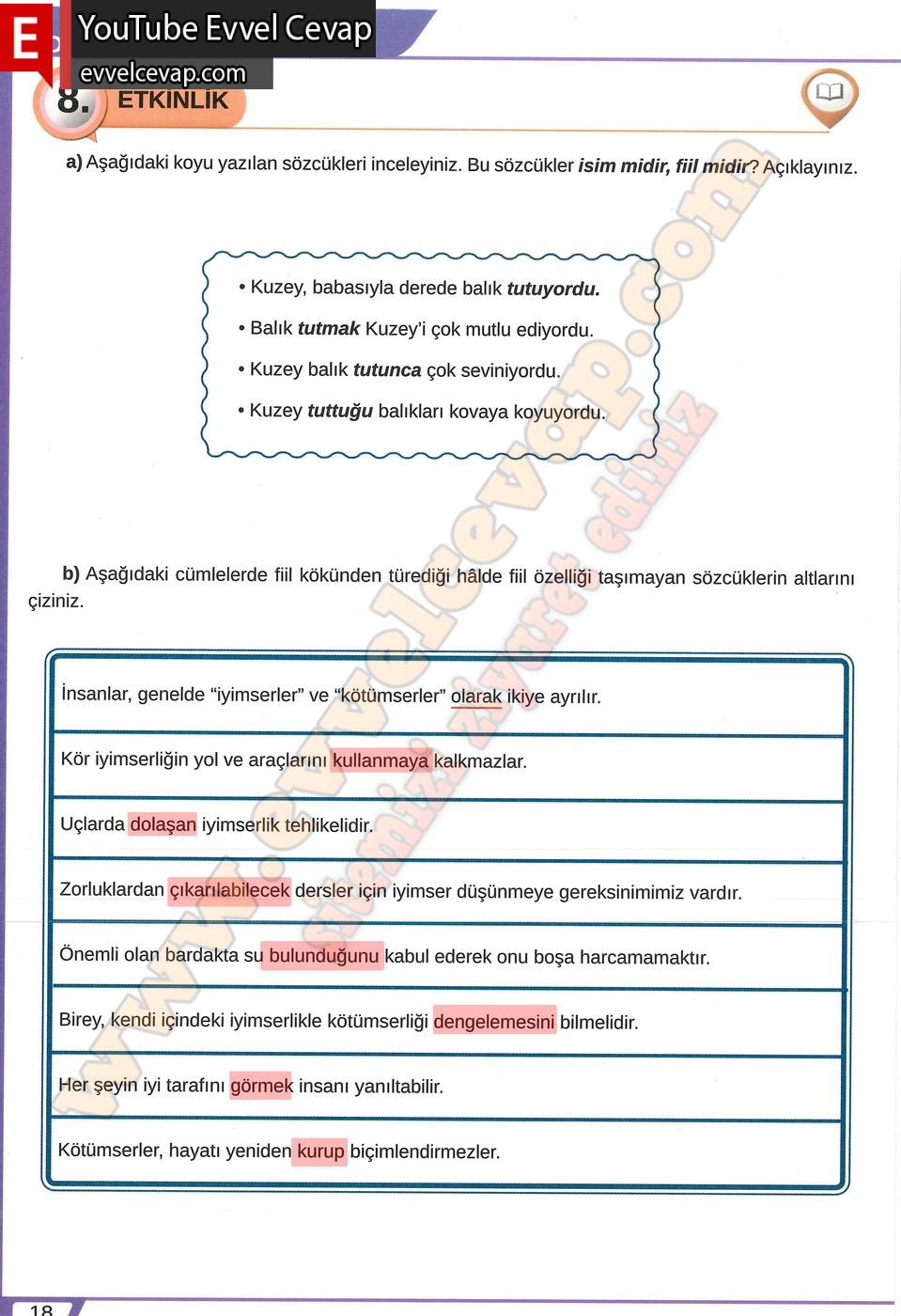 8. sınıf Meb Yayınları Türkçe Ders Kitabı Cevapları Sayfa 18