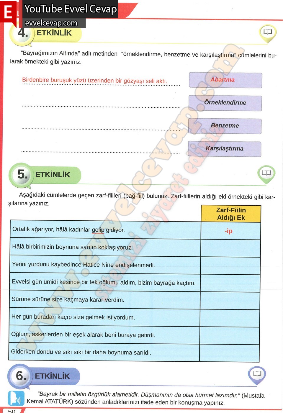 8. sınıf Meb Yayınları Türkçe Ders Kitabı Cevapları Sayfa 50