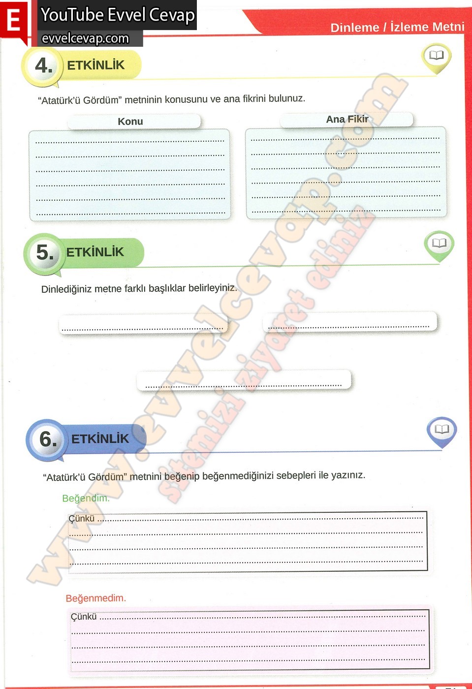 8. sınıf Meb Yayınları Türkçe Ders Kitabı Cevapları Sayfa 71