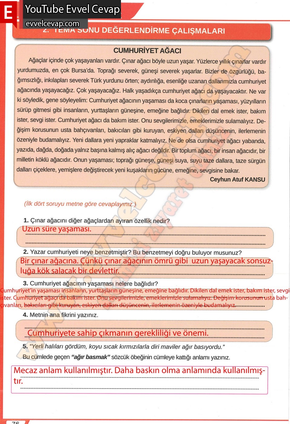 8. sınıf Meb Yayınları Türkçe Ders Kitabı Cevapları Sayfa 76