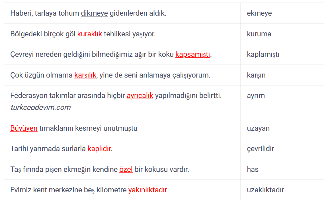 7 sınıf türkçe anlamca gelişen sözcüklerin birlikte kullanılması örnek