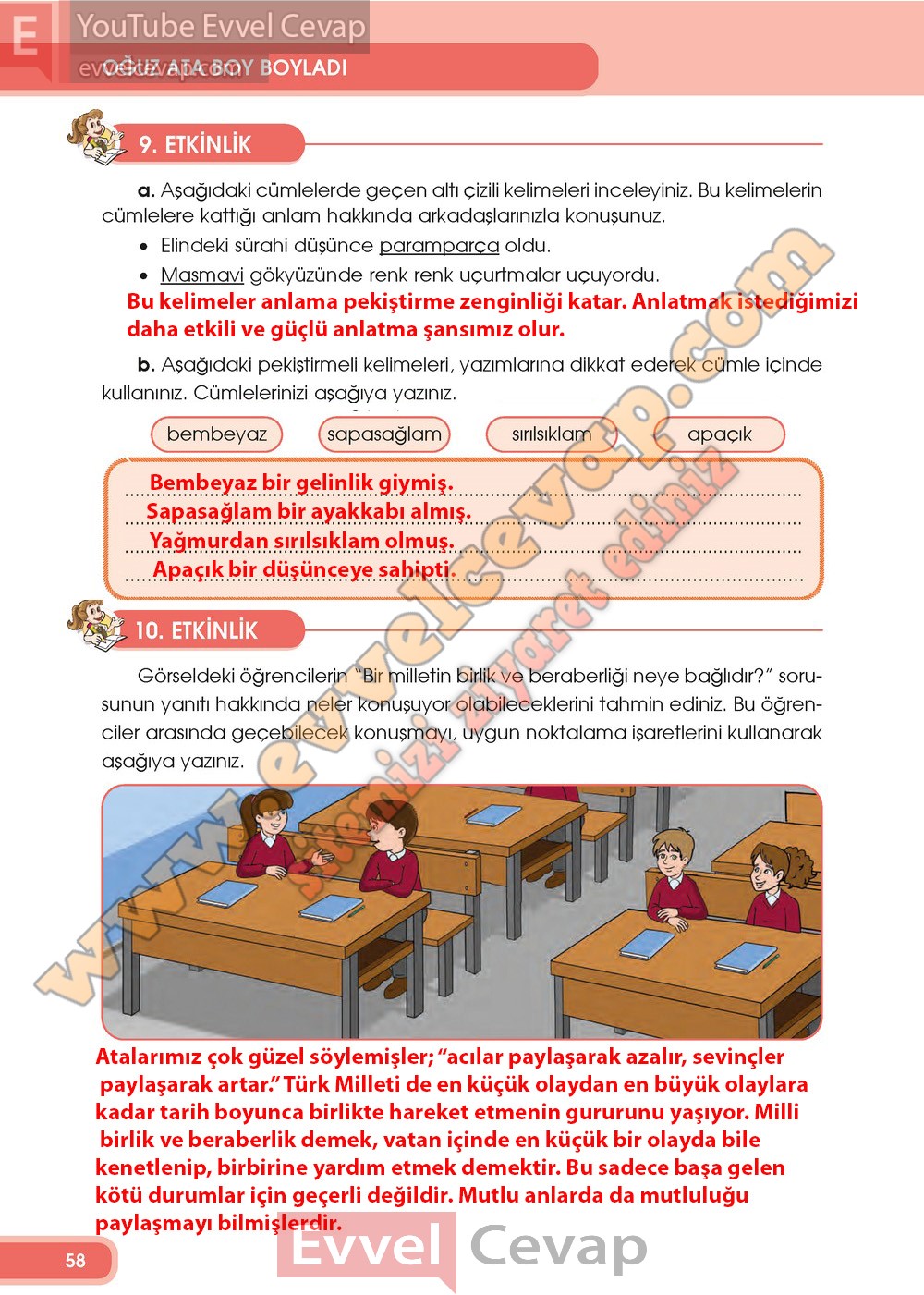 4 sinif ozgun yayinlari turkce ders kitabi cevaplari sayfa 58 odev zamani